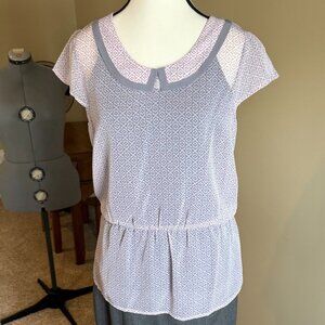 Reitmans Blouse pink grey sheer Top Shirt Feminine Sheer Women's Size M